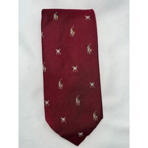 Polo Ralph‎ Lauren Saks Fifth Avenue Necktie Pony Logo All Over Silk Maroon